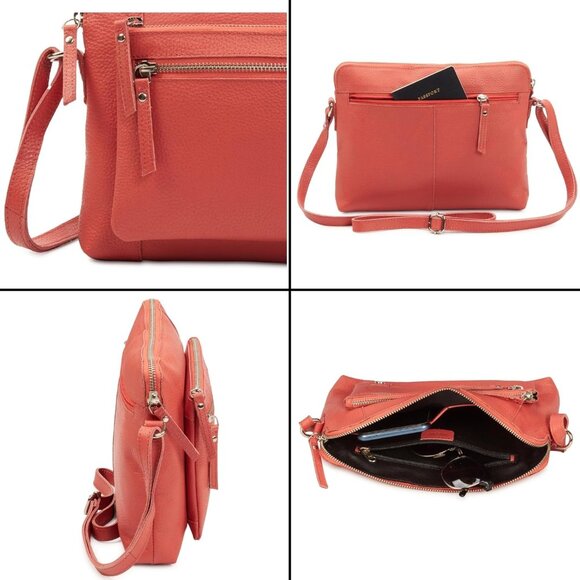 Women Coral Imported Leather Polyester Crossbody Sling Shoulder Crossover Bag - Picture 6 of 6